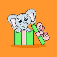 süßer kleiner elefant in einer geschenkbox vektor