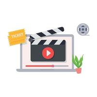 Online-Kinofilmstreifen und -rolle. filmproduktion banner illustration. vektor