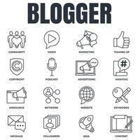uppsättning av bloggare, bloggande ikon logotyp vektor illustration. följare, nyckelord, aning, upphovsrätt, meddela, hemsida och Mer packa symbol mall för grafisk och webb design samling