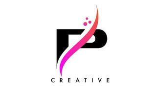 p-Buchstaben-Logo-Design mit elegantem kreativem Swoosh und Punktvektor vektor