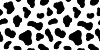 tierhaut mit schwarzer tinte handgezeichnete flecken nahtloses muster. Textur Pelz Hund Dalmatiner oder Kuh-Vektor-Illustration. vektor