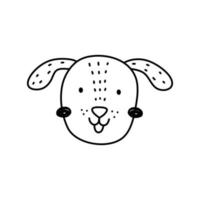 söt hund ansikte isolerad på vit bakgrund. glad valp. vektor handritade illustration i doodle stil. perfekt för dekorationer, kort, logotyper, olika mönster. enkel seriefigur.