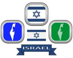 Kartenschaltfläche und Flagge Israels Symbol auf weißem Hintergrund vektor