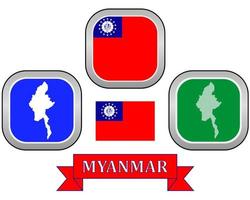 Karta knapp och flagga av myanmar symbol på en vit bakgrund vektor