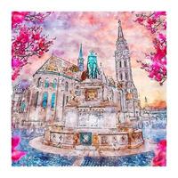 budapest ungarn aquarell skizze handgezeichnete illustration vektor