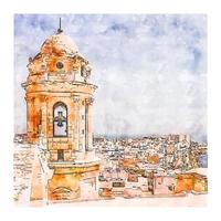 cadiz spanien aquarellskizze handgezeichnete illustration vektor