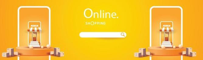 online shopping på telefon köp sälj företag digital webb banner ansökan pengar reklam betalning e -handel vektor illustration sök
