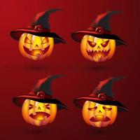 Stellen Sie Kürbis auf dunklem Hintergrund mit Farbverlauf ein. orange Kürbis mit Lächeln für Ihr Design für den Feiertag Halloween. Vektor-Illustration. vektor