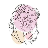 Eine junge Mutter hält ein Baby in ihren Armen, Liebe vektor