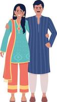 glückliches paar, das indische ethnische kleidung trägt, halbflache farbvektorzeichen. editierbare Zahlen. Ganzkörpermenschen auf Weiß. einfache karikaturartillustration für webgrafikdesign und -animation vektor
