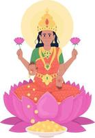 lakshmi göttin halbflacher farbvektorcharakter. editierbare Figur. Ganzkörperperson auf Weiß. Diwali-Feier. hinduismus einfache karikaturartillustration für webgrafikdesign und -animation vektor