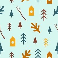 mönster med abstrakt träd, grenar, hus. vektor blå bakgrund med geometrisk former i en enkel stil. perfekt för omslag papper, scrumbooking, bindor för decoupage eller barns design