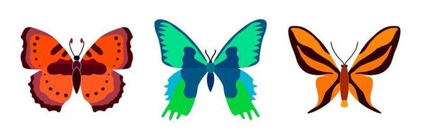 samling av fjärilar på en vit bakgrund. isolerat tecknad serie ikon uppsättning, dekorativ insekt. vektor