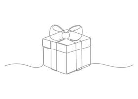 geschenkbox für weihnachten, geburtstag oder urlaub, durchgehende kunstlinienzeichnung. Präsentkarton, verpacktes Paket mit Schleife. Überraschung auf Party und Feier. Vektor-Umriss-Illustration vektor