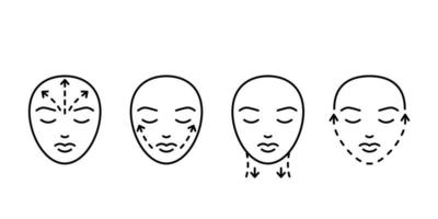 Face Medical Beauty Plastic Verfahren von Wange, Kinn, Stirn und Hals, Liniensymbol. set facelift, ästhetische kontur. plastische Chirurgie, Lifting-Konturhaut. Vektor-Illustration vektor