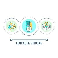 energi effektivitet på arbetsplats slinga begrepp ikon. hållbar elektricitet konsumtion i kontor abstrakt aning tunn linje illustration. isolerat översikt teckning. redigerbar stroke. vektor