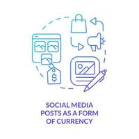 social-media-posts als form des währungssymbols für das blaue farbverlaufskonzept. Austausch. social media trend abstrakte idee dünne linie illustration. isolierte Umrisszeichnung. vektor