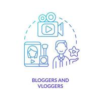 bloggare och vloggers blå lutning begrepp ikon. video ämne. innehåll för social media. typ av skapare abstrakt aning tunn linje illustration. isolerat översikt teckning. vektor