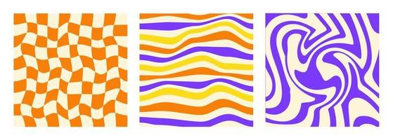 Reihe von quadratischen Hintergründen im Retro-Stil der 70er, 80er Jahre. Grooviges Hippie-abstraktes psychedelisches Design. Vektor-Illustration vektor