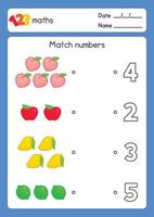 dra en linje matchande de siffra och bild handla om frukt och räkna i matte ämne övningar ark söt klotter vektor tecknad serie