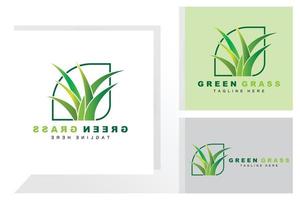 grön gräs logotyp design, bruka landskap illustration, naturlig landskap vektor