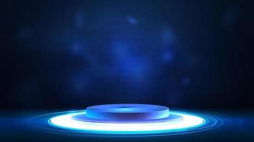 blå digital podium med cirkel glans lampa på golv vektor