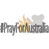 bete für australien, schriftzug und silhouette eines koalas, der im hintergrund brennt, tierrettung vektor
