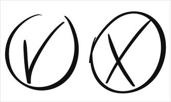 svart och vit uppsättning av kolla upp och korsa. tecken av avtal och avslag. ja och Nej symbol för röstning, testning. platt bock. vektor isolerat ikon. de tecken är förbjuden.