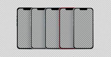 mockup 5 stücke moderne smartphones telefone in verschiedenen farben, vorlagen für werbung - vektor