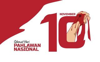 hari pahlawan nasional hält die flagge mit verletzten und blutenden händen am 10. november mit der rot-weißen flagge vektor