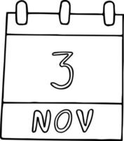 Kalenderhand im Doodle-Stil gezeichnet. 3. november. nationaler tag des sandwiches, datum. Symbol, Aufkleberelement für Design. Planung, Betriebsferien vektor