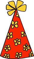 Partyhut mit Blumen. handgezeichneter Doodle-Stil. , Minimalismus, Trendfarbe Gelb, Orange. festlich lustig vektor
