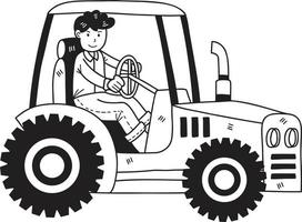 hand dragen manlig jordbrukare körning en traktor illustration vektor