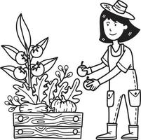 hand dragen kvinna jordbrukare plockning frukt och grönsaker illustration vektor
