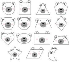 Eisbärformen, Bilder zum Erstellen von Arbeitsblättern für Kleinkinder, Vorschule und Kindergarten, niedliche Bären-Cliparts vektor