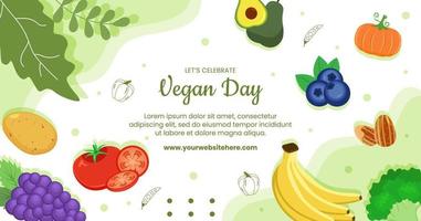 Lycklig vegetarian dag eller vegan posta mall hand dragen tecknad serie platt illustration vektor
