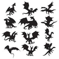 Drachen-Silhouette-Sammlung, Drachen-Silhouette-Set vektor