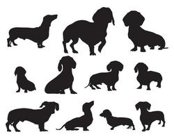 Dackel Hundesilhouetten. Tiersilhouetten, Vektorillustration. vektor