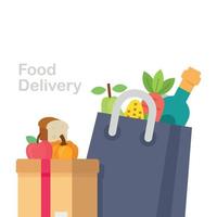 papper väska med friska organisk färsk och naturlig mat. matvaror leverans begrepp illustration. vektor