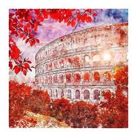 kolosseum rom italien aquarellskizze handgezeichnete illustration