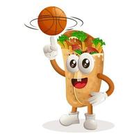 süßes burrito-maskottchen, das basketball spielt, freistil mit ball vektor