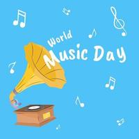 värld musik dag vektor illustration med grammofon och musik notera