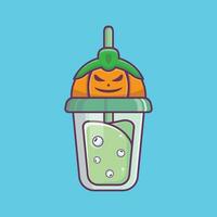 karikaturikonenillustration des augapfelsaftes in einer kürbisflasche. Halloween-Konzept. einfaches Premium-Design vektor