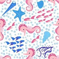 Seepferdchen und Seestern nahtloses Muster. Sea Life Sommer Hintergrund. süßes Meeresleben. design für stoff und dekor vektor