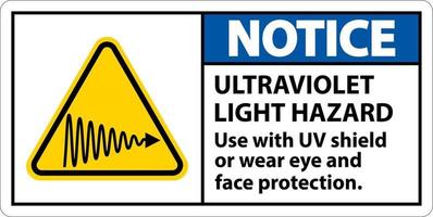 Beachten Sie das Warnschild für ultraviolettes Licht auf weißem Hintergrund vektor