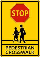 Stop-Fußgänger-Zebrastreifen-Schild auf weißem Hintergrund vektor
