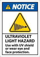 Beachten Sie das Warnschild für ultraviolettes Licht auf weißem Hintergrund vektor