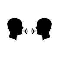 två man prata silhuett ikon. människor ansikte huvud i profil tala piktogram. person konversation Tal svart ikon. kommunikation diskussion. isolerat vektor illustration.