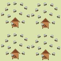 Bienenhaus. Bienenstock mit Bienen im Cartoon-Stil. nahtloses Muster. Vektorillustration auf einem hellgrünen Hintergrund. vektor