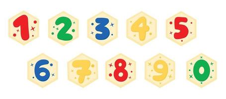 Buntes, stilvolles Zahlenset für Kinder von 1 bis 0 zum Drucken. vektor